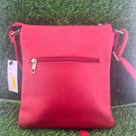 DS Bags Cherry Red Crossbody Bag Gold Logo Boutique Vegan Lux Leather Purse - Picture 4 of 16